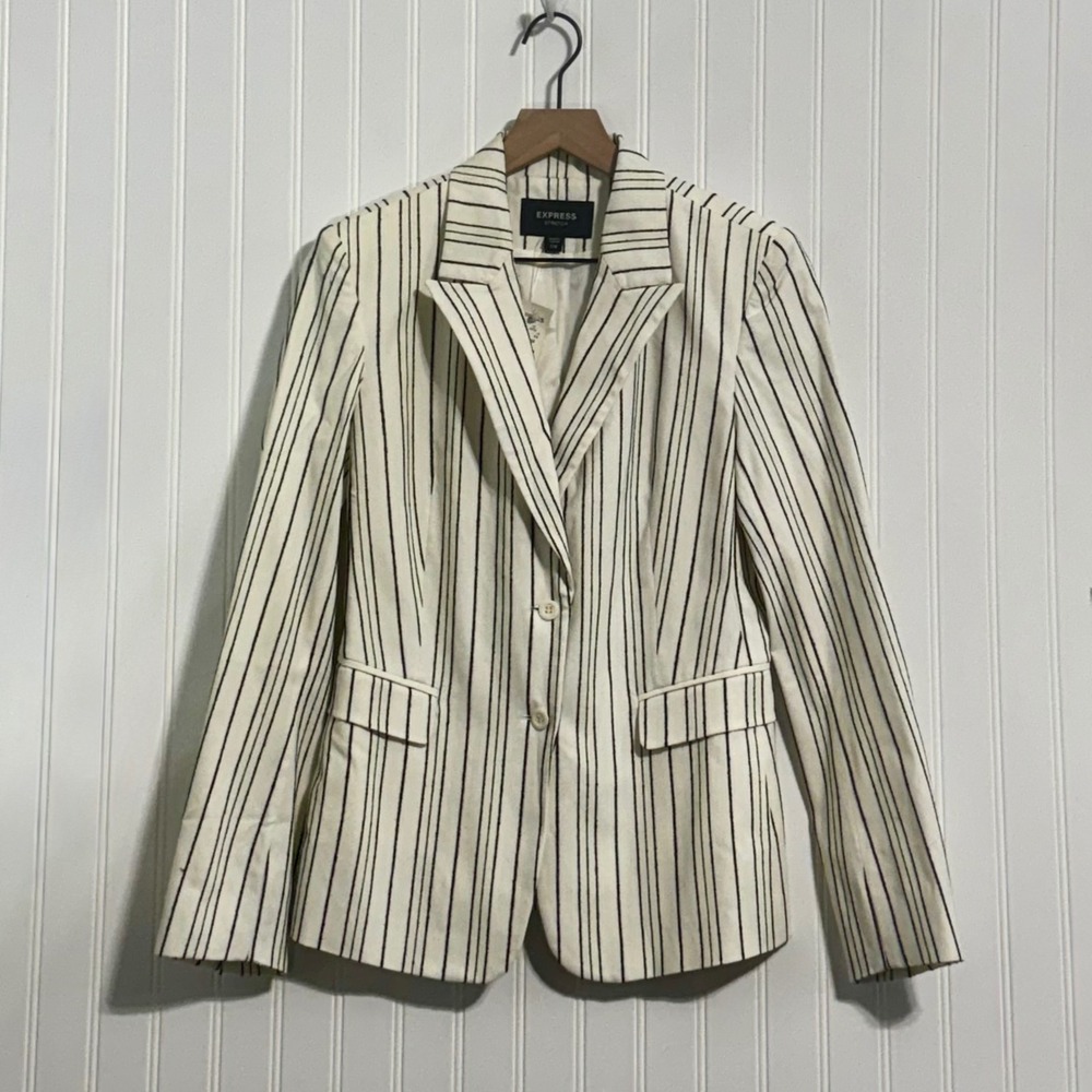 NWT Vintage Express Womens 7/8 Pinstripe Blazer Stretch Office Siren Y2K Capsule
